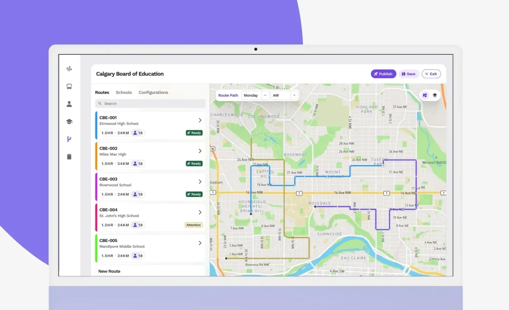 Route planner dashboard